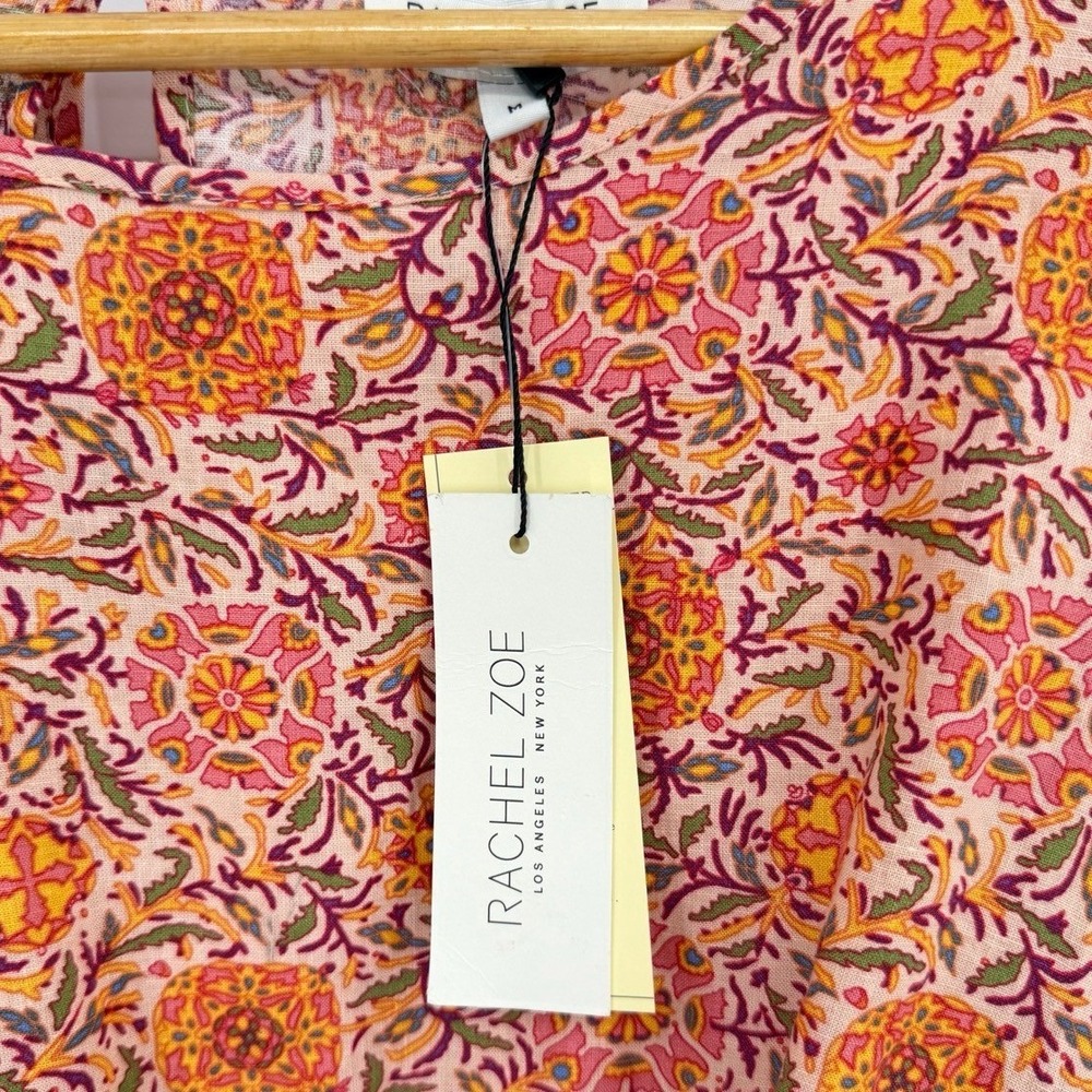 Rachel Zoe Womens Medium Crop Top Floral Linen Blend Long Sleeve Boho Blouse NEW - Picture 7 of 8